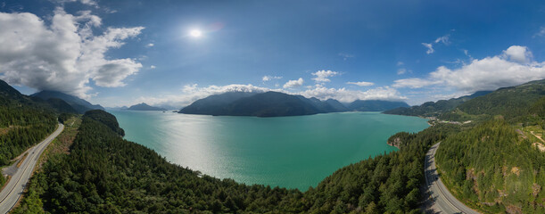 Fototapeta premium Aerial Panoramic View of Mountain Landsacpe on West Coast of Pacific Ocean.