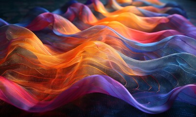 Fototapeta premium a colorful wavy fabric on a black surface.