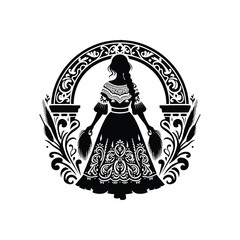 woman wear traditional fashion Peruvian pollera skirt and embroidered blouse