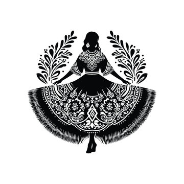 woman wear traditional fashion Peruvian pollera skirt and embroidered blouse