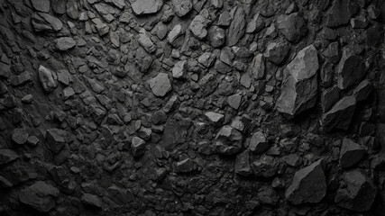 Fototapeta premium Texture of rough, variously shaped grey rocks closely packed together, forming an abstract background.