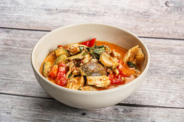 Thai red spicy curry with chicken