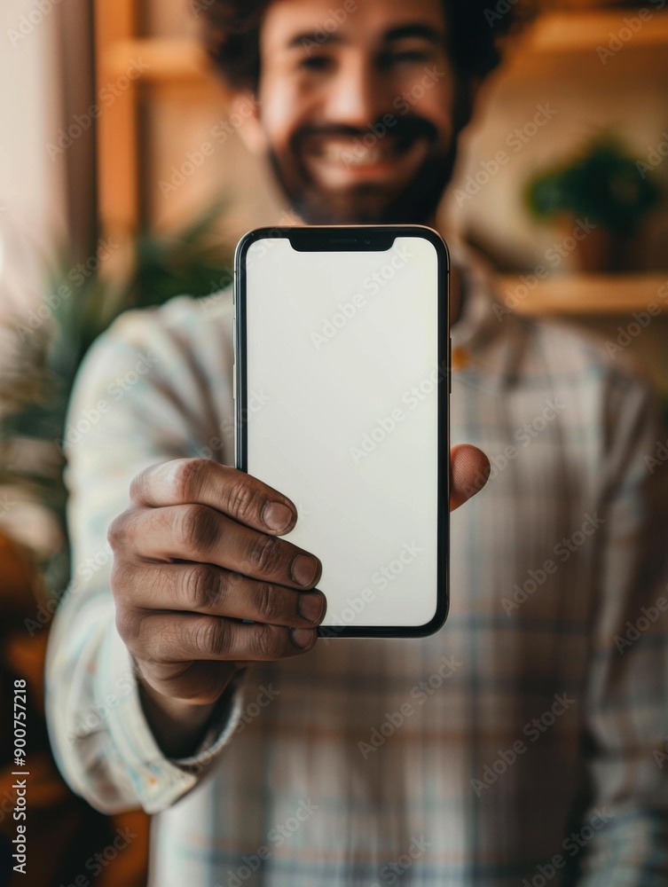 Sticker a man holding a phone with an empty screen in his hand. ai.