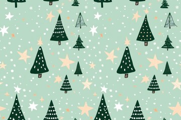 Obraz premium Geometric Christmas tree pattern made of simple shapes and stars on a light green background