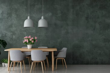 Modern Dining Room With Green Wall
