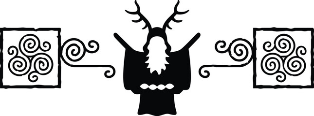 Celtic Triskele Header - Square Ends - Druid Silhouette