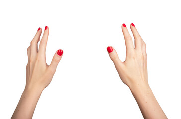A white hand in a virtual reality VR perspective, reaching out with fingers extended to grab or...