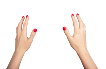 A white hand in a virtual reality VR perspective, reaching out with fingers extended to grab or touch an invisible object. The gesture is elegant and interactive, set against a., transparent PNG