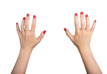 A white hand in a VR virtual reality perspective, reaching forward with a grasping gesture, as if to grab or touch an object in an abstract virtual space. The palm is open,., transparent PNG