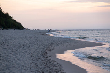 Sunset on the Baltic Sea beach in the Jastrzebia Gora area in Poland, early May