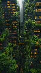 Obraz premium Buildings covered in lush greenery. AI.