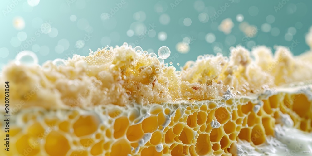 Poster a close-up of a sponge with bubbles. ai.