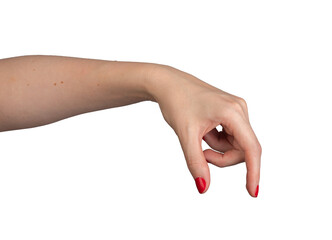 A hand using two fingers thumb and index finger to measure or show the size of an invisible object....
