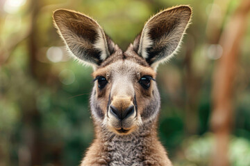 Obraz premium A curious kangaroo looks directly into the camera.