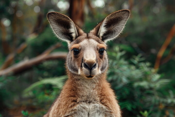 Fototapeta premium A curious kangaroo looks directly into the camera.