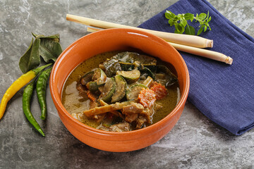 Thai green curry soup with basil