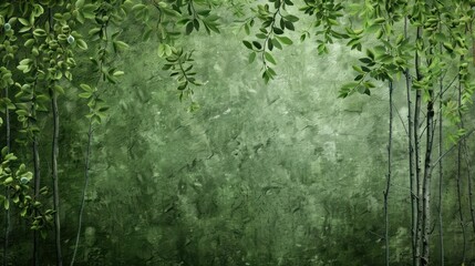 A green background with trees and leaves. The background is a mix of green and brown colors