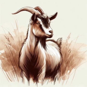 brown goat standing in tall grass clip art preview