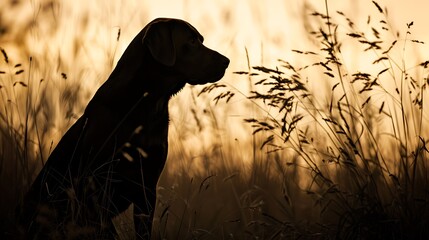 Create the silhouette of a Labrador retriever, capturing its friendly demeanor and sturdy build.