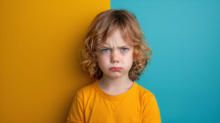 stock image of a child with annoyed and perturbed expression in studio

