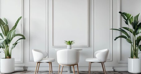 Simple and elegant roll-up mockup poster in a trendy cafe or restaurant, ideal for advertising, light background, minimalism. Roll up mockup poster