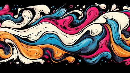 Fototapeta premium Black background with vibrant swirls and bubbles forming a wave shape on the left side of the image
