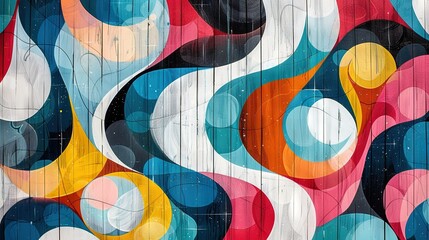 Fototapeta premium A vibrant pattern on wooden wall, with slatted wood in foreground and background