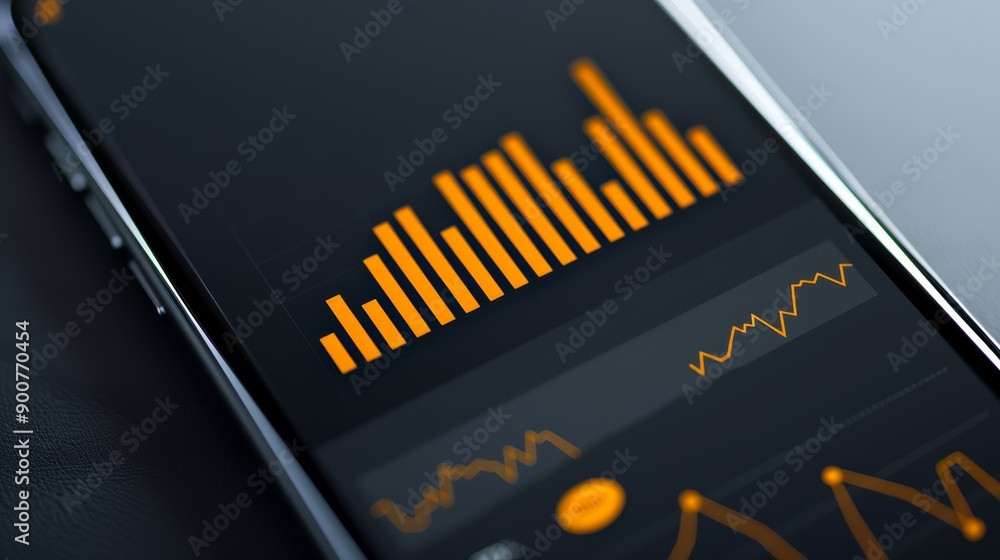 Poster a close-up of a stock trading app with buy and sell buttons highlighted