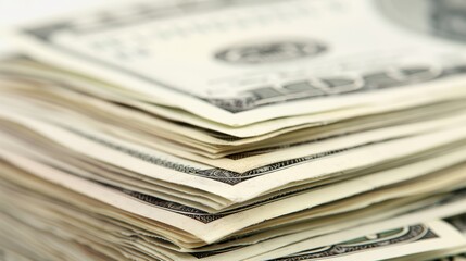 A close-up of a stack of hundred-dollar bills, with a focus on the intricate details of the currency, with copy space, high-resolution photo, realistic photo