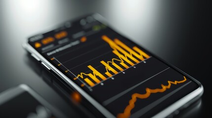 A close-up of a stock market app with detailed performance graphs and charts