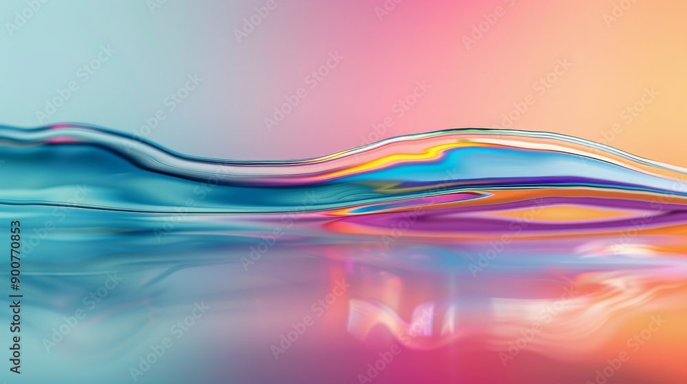 Poster a close-up of colorful abstract reflections on a calm water surface, creating a painterly effect