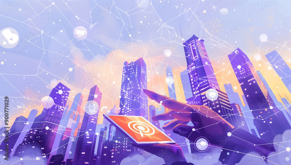 Poster the modern creative communication and internet network connect in smart city . concept of 5g wireles