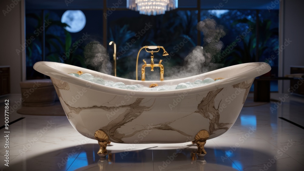 Canvas Prints A bathtub with a faucet and steam coming out of it, AI