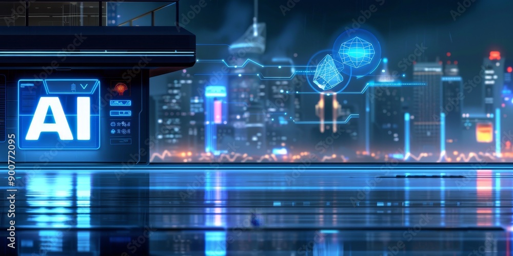Poster artificial intelligence symbols like neural networks or data curves