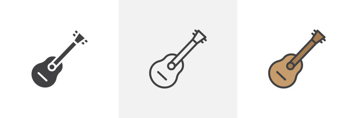 Ukulele icon symbol collection on white background.