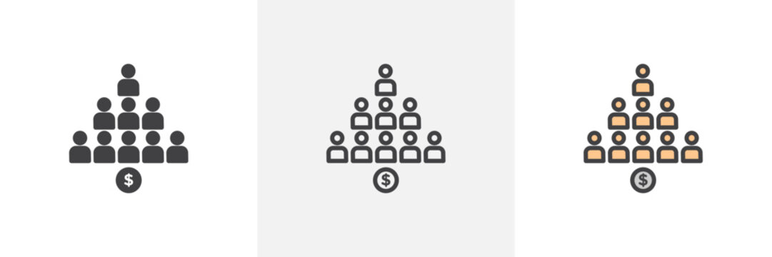 Ponzi scheme colored icon set