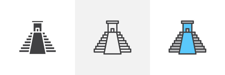 Chichen Itza colored icon set