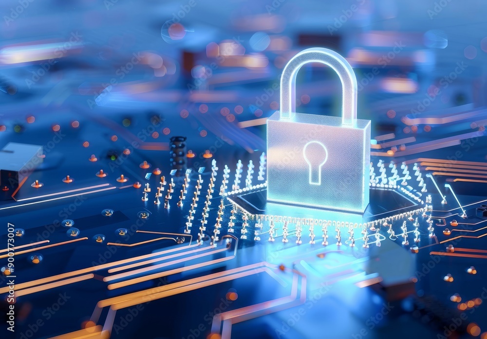 Aufkleber digital padlock on board with blue digital background for security and data protection concept