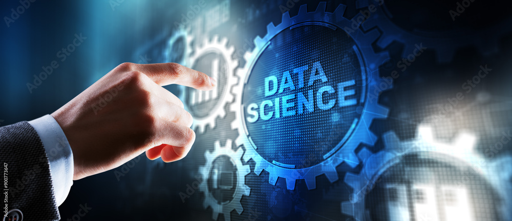 Poster data science analytics concept. artificial intelligence analysis. internet technology concept
