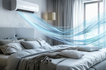 Fototapeta premium a bedroom with a bed and air conditioner