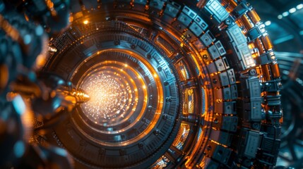 Futuristic Particle Accelerator Core with Glowing Energy and Complex Machinery