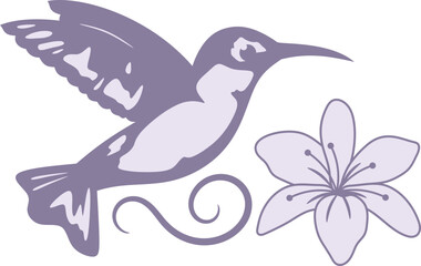 Hummingbird with Flowers Vector Graphic
