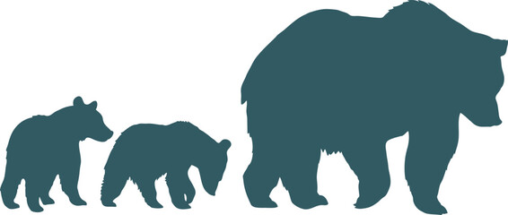 A family of bears on a walk. Vector on a white background.