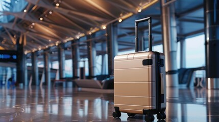 Gold Suitcase in Airport Terminal