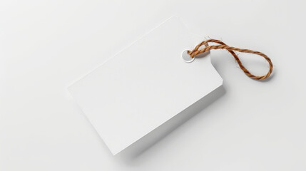  Blank white price tag with brown string on white background