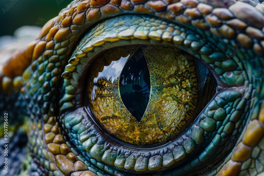 Poster macro photography captures the intricate patterns and vibrant colors of a reptile's eye