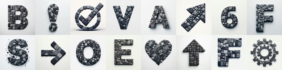 Dark gray and red stones Tiling Lettering Typeface. AI generated illustration