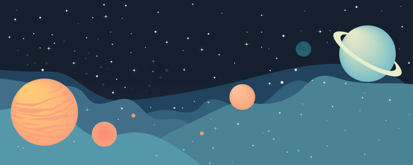 Abstract background with space, vector wallpaper with planets and stars, flat children's illustration © SmokyLuce