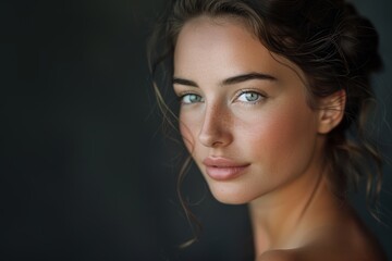 Portrait American woman model with beautiful natural face healthy facial skin cosmetic.