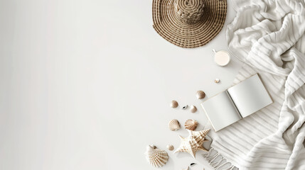 Beach Essentials with Open Book and Shells